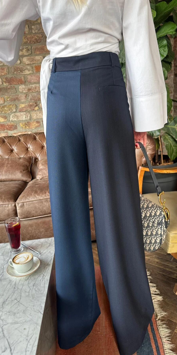 Çift Renkli Pens Detay Dökümlü Kumaş Pantolon