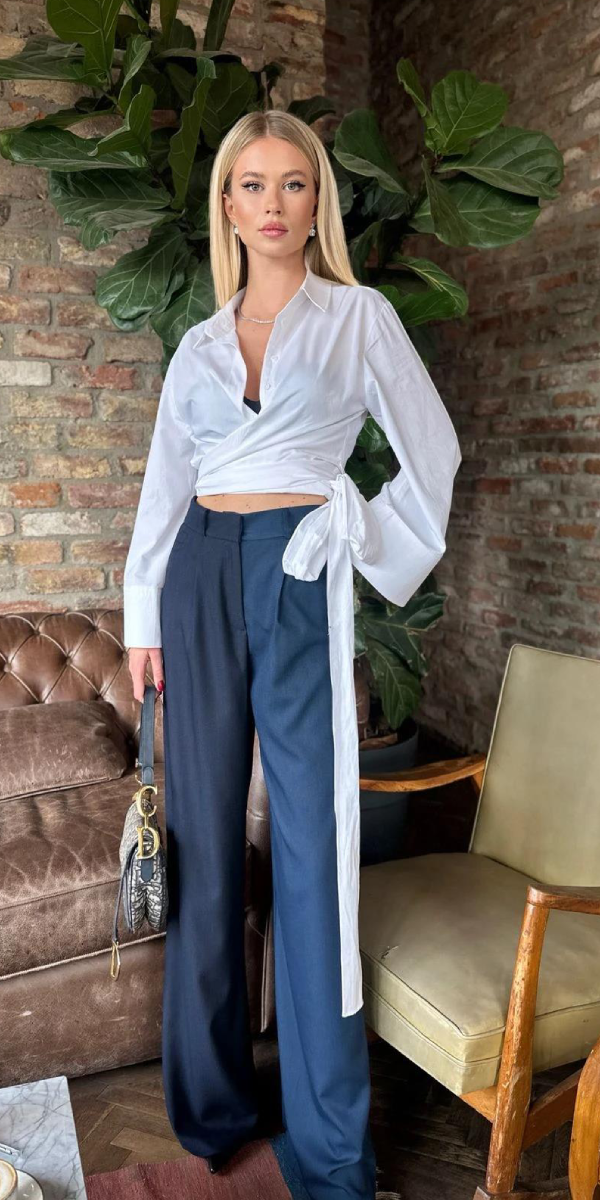 Çift Renkli Pens Detay Dökümlü Kumaş Pantolon