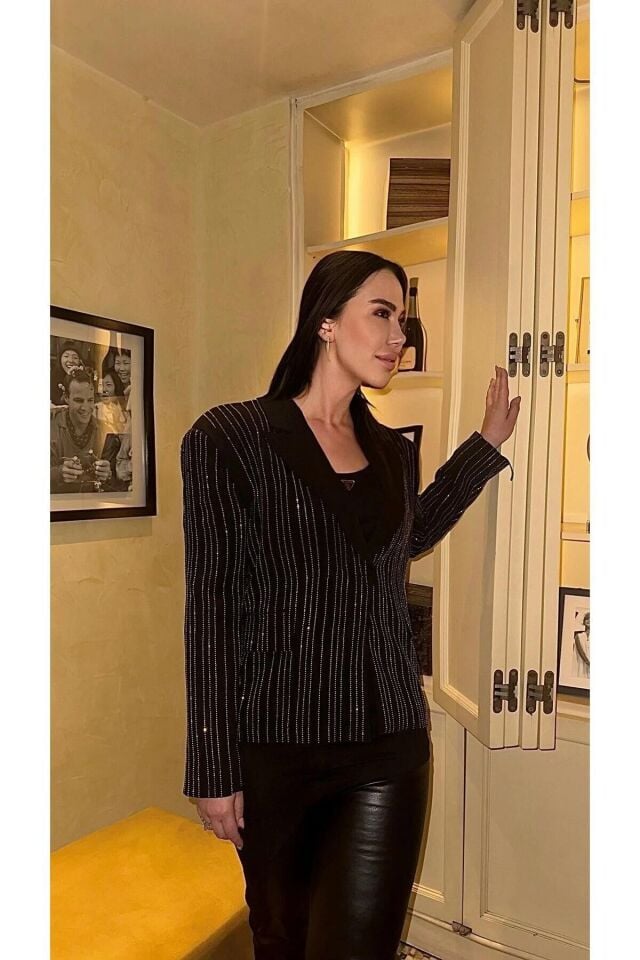 Taşlı Siyah Kadın Ceket