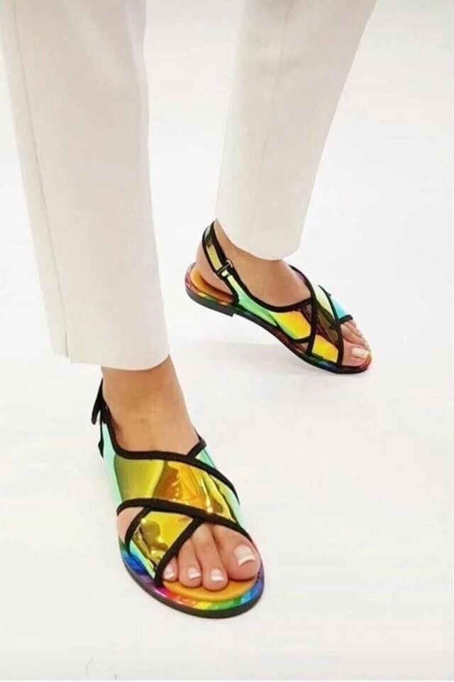 Sarı Hologram Şeffaf Umbrella Sandalet