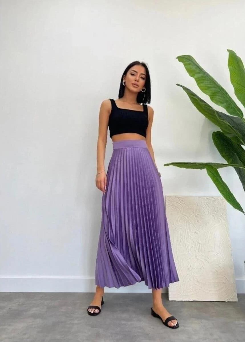 Santana Pilise Saten Maxi Mor Renk Etek