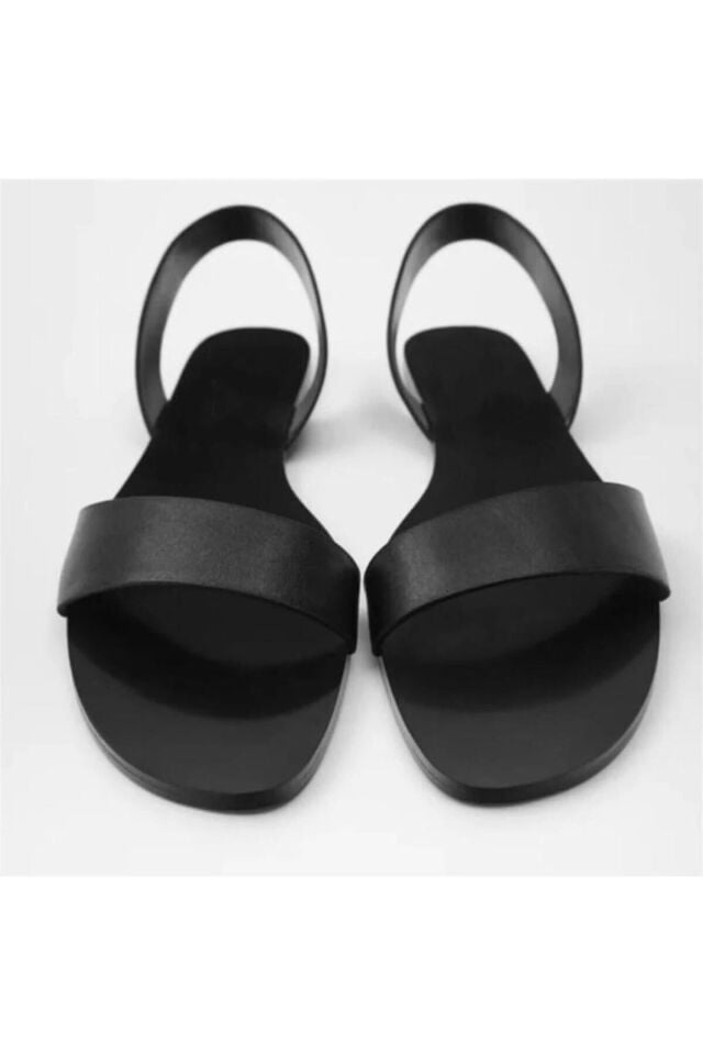 Kadın Siyah Deri Sandalet