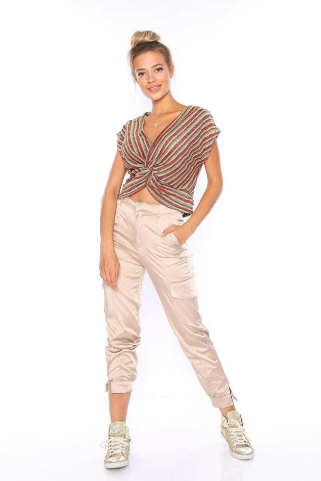 Kadın Pudra Pamuk Saten Kargo Pantolon Pra-469252-141646