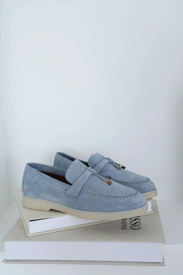 İlta Mavi Süet Loafer Kadın Ayakkabı