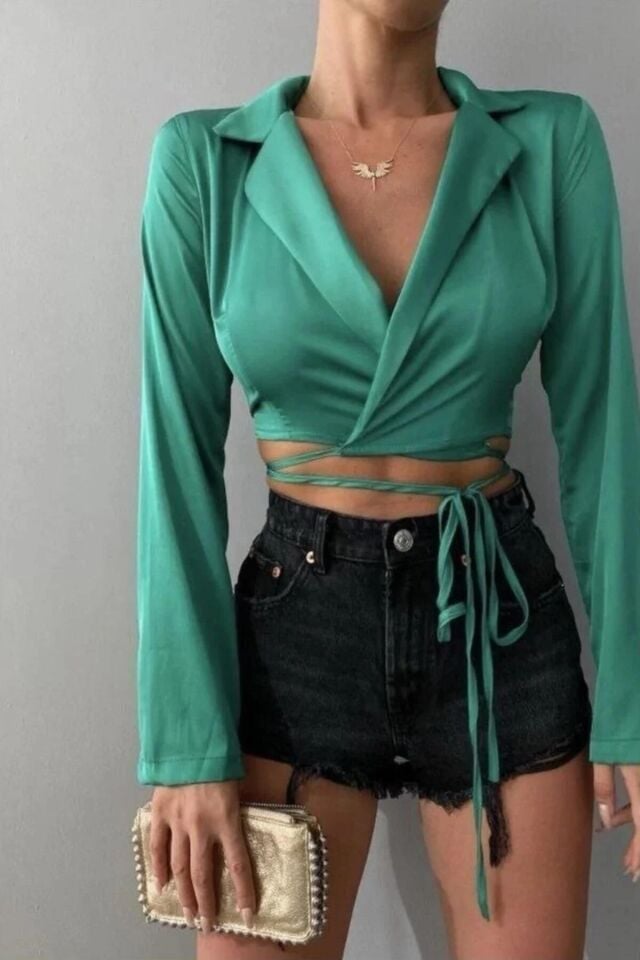Yeşil İp Bağlamalı Gömlek