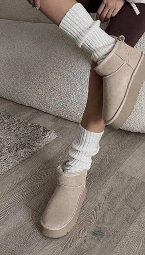 Mini Süet Nude İçi Kürklü Kalın Taban Kadın Bot