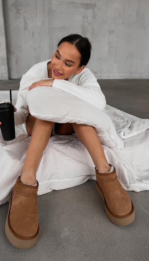 Mini Süet Tarçın İçi Kürklü Kalın Taban Kadın Bot