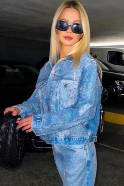 Taşlı Denim Kot Ceket