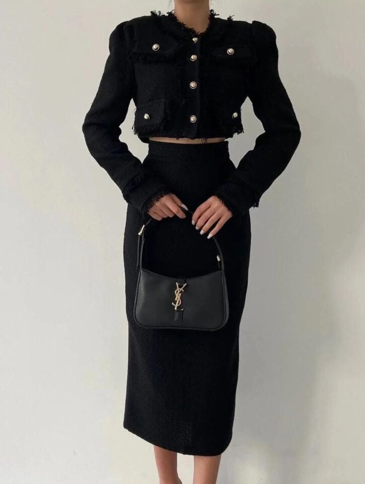 Siyah Tüvit Ceket Etek Takım