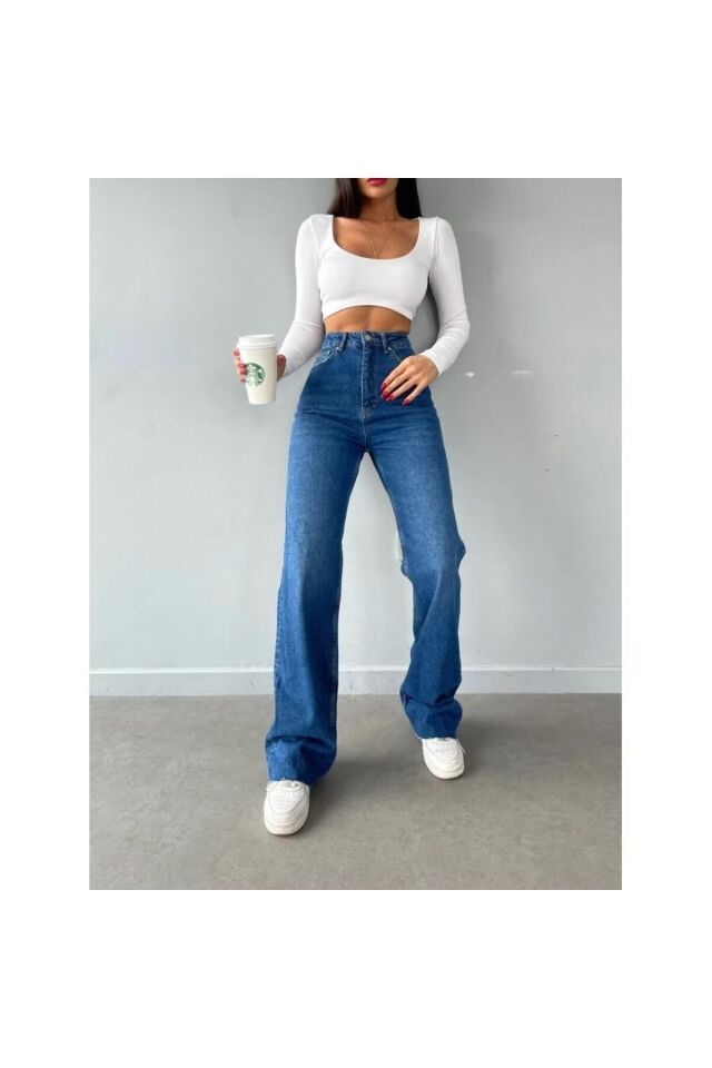 Mavi Wide Leg Kot Jean Pantolon