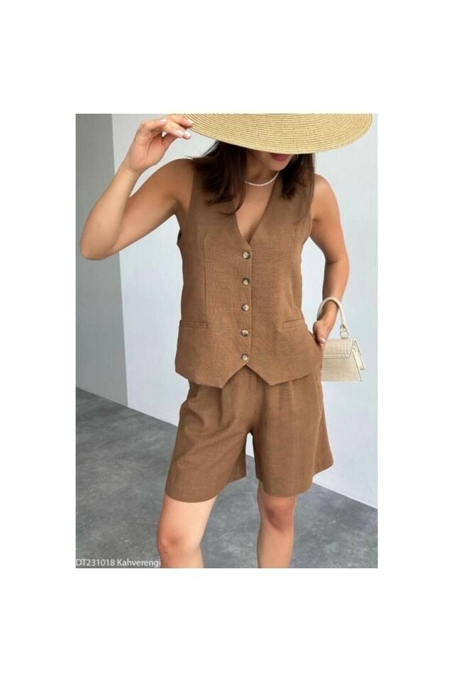 Kahverengi Keten Alt Üst Takım