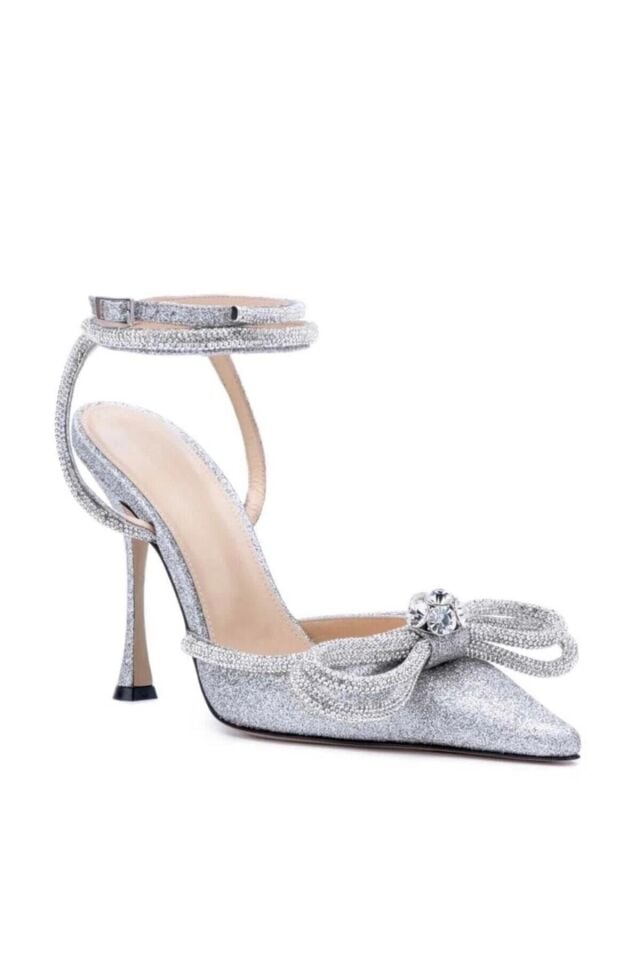Kadın Gümüş Afrodit Taşlı Topuklu Ayakkabı