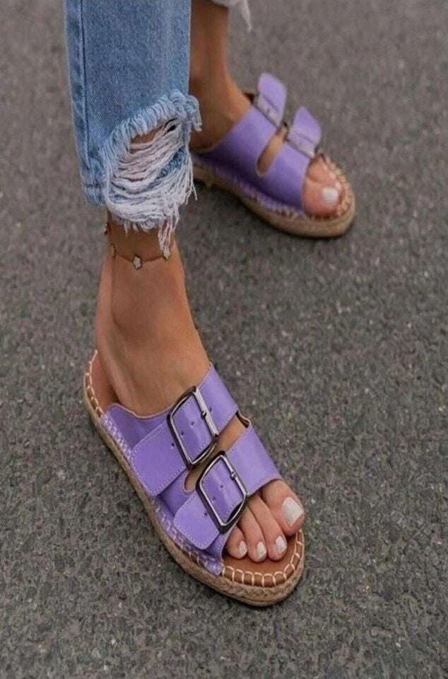 Kadın Deri Lila Blint Tokalı Terlik