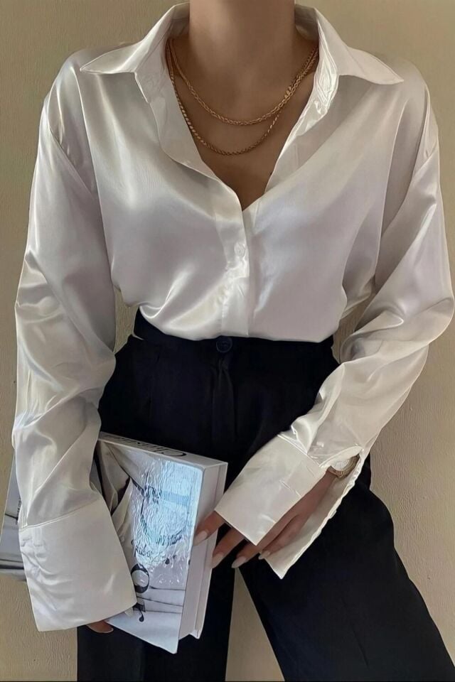Beyaz Saten Gömlek