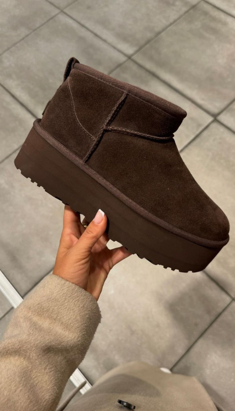 Mini Süet Kahve İçi Kürklü Kalın Taban Kadın Bot