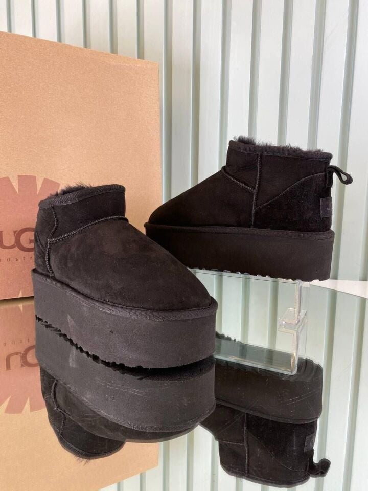 Mini Platform Premium Deri Kahve Kürklü Kadın Bot